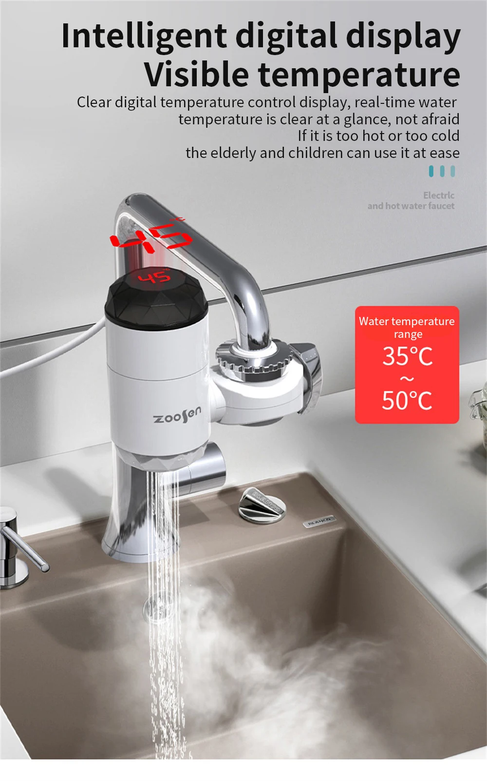 Kitchen Electric Hot Water Heater Tap Instant Faucet Tankless Sink Electric Rapid Heating LED Display Free- Installation Faucet 
Kitchen Electric Hot Water Heater Tap Instant Faucet Tankless Sink Electric Rapid Heating LED Display Free- Installation Faucet