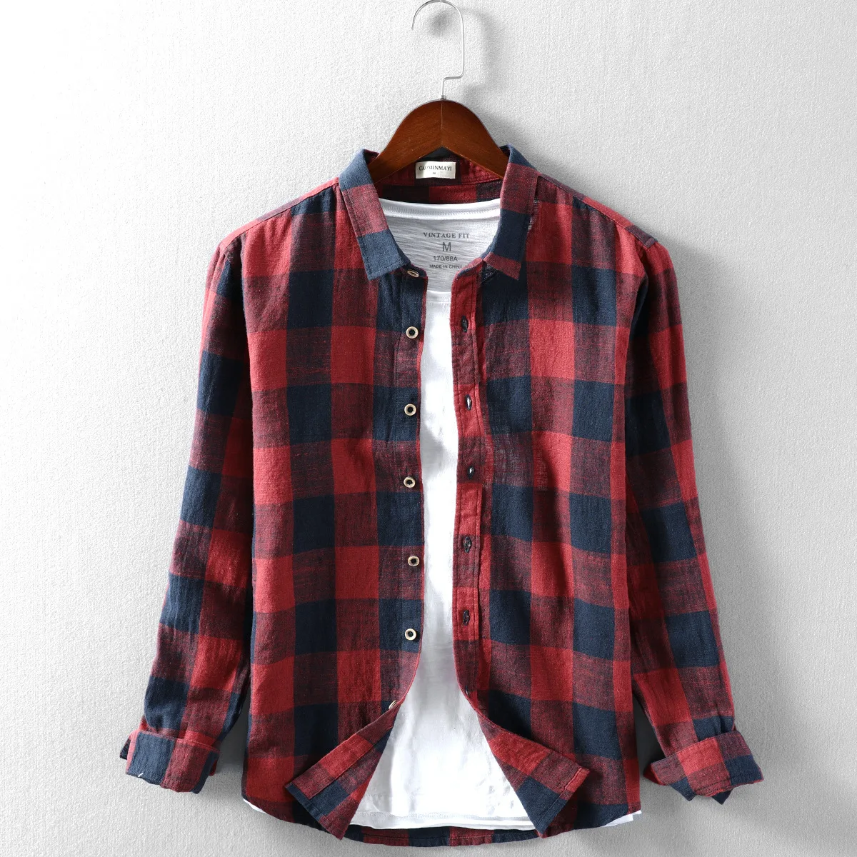 2021 men's turn down collar long sleeve plaid vintage style linen cotton casual men red blue khaki summer shirts 
2021 men's turn down collar long sleeve plaid vintage style linen cotton casual men red blue khaki summer shirts