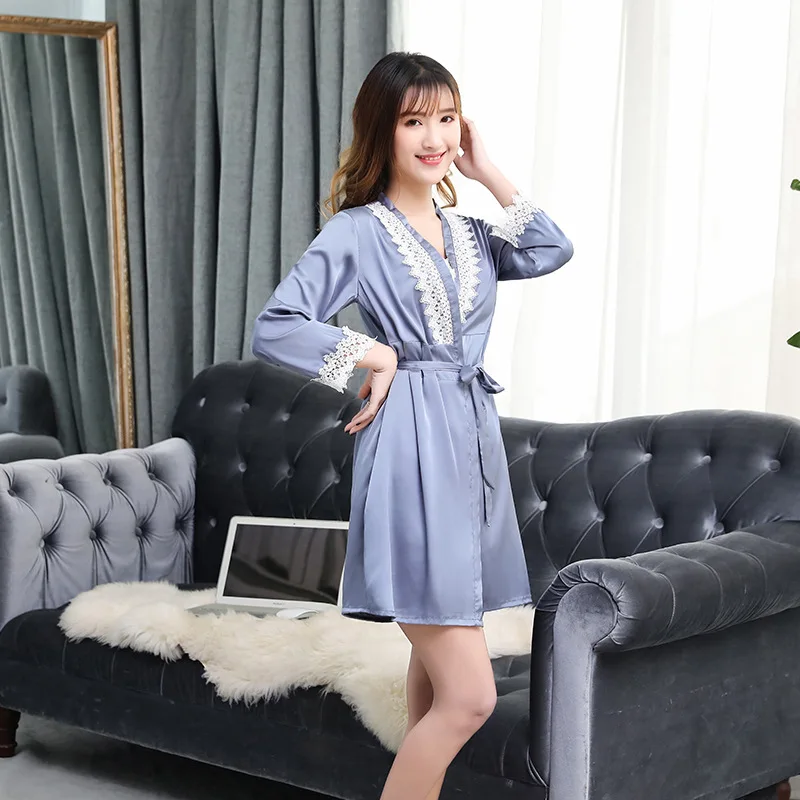 Women Satin 2PCS Sleepwear Summer Robe Set Sexy Lace Nighty&Robe Set Female V-neck Sleep Set New Kimono Gown Home Clothes
Women Satin 2PCS Sleepwear Summer Robe Set Sexy Lace Nighty&Robe Set Female V-neck Sleep Set New Kimono Gown Home Clothes