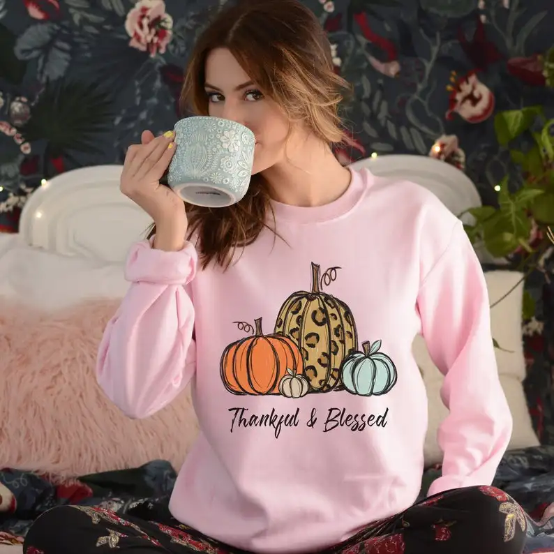Thankful & Blessed Thanksgiving sweatshirt women fashion cotton casual funny graphic pumpkin pullovers hipster
Thankful & Blessed Thanksgiving sweatshirt women fashion cotton casual funny graphic pumpkin pullovers hipster