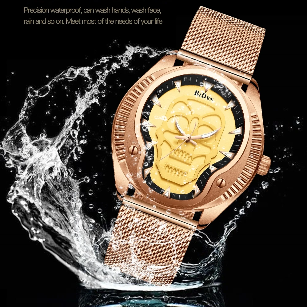 DIBEN 2019 Luxury Men Watches Classic Wrist Watch Skull Dial Male Clock Rose Golden Mesh Belt Waterproof Top Brand Zegarek Meski | Наручные