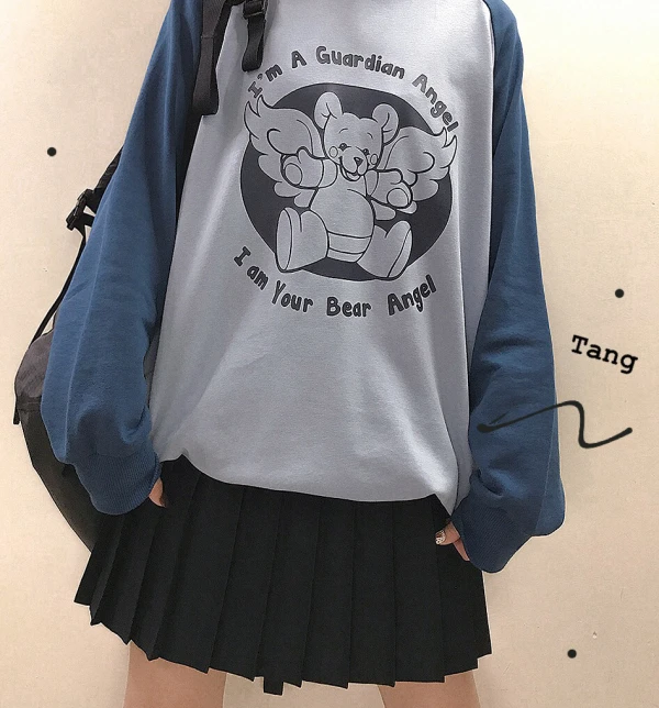 Bear Angel Winter Women's Loose Hooded Sweatshirt Long Sleeve Pullovers Hoodies Cute Light Bllue & Deep Blue Patchwork
Bear Angel Winter Women's Loose Hooded Sweatshirt Long Sleeve Pullovers Hoodies Cute Light Bllue & Deep Blue Patchwork