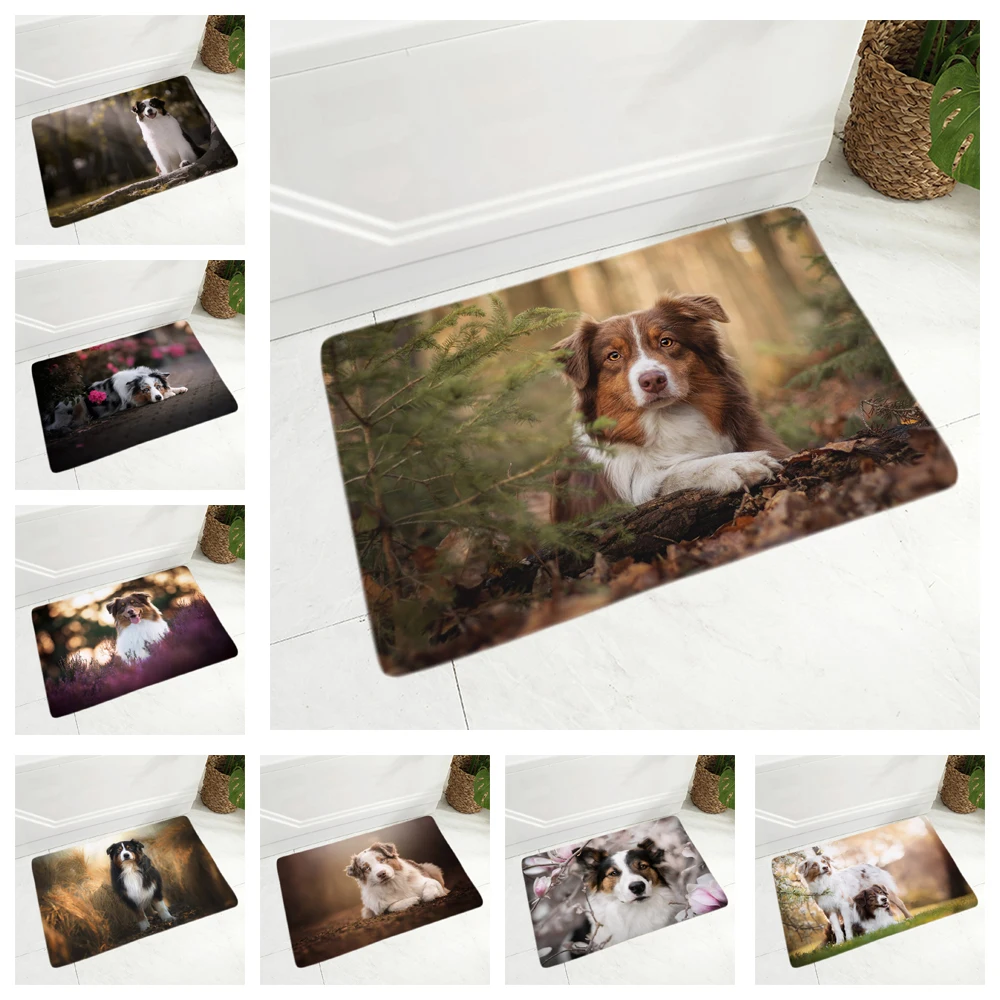 

Pet Australian Shepherd Flannel Carpet Floor Mat for Hallway Bedroom 40X60Cm Rug Dog Door Mat Non-Slip Decor Pet Animal Doormat
