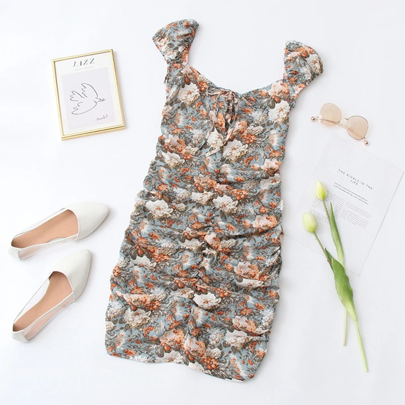 Summer Floral Print Chiffon Dresses for Women Chic Bodycon Slim Ladies Draped Short Dress 2021
Summer Floral Print Chiffon Dresses for Women Chic Bodycon Slim Ladies Draped Short Dress 2021