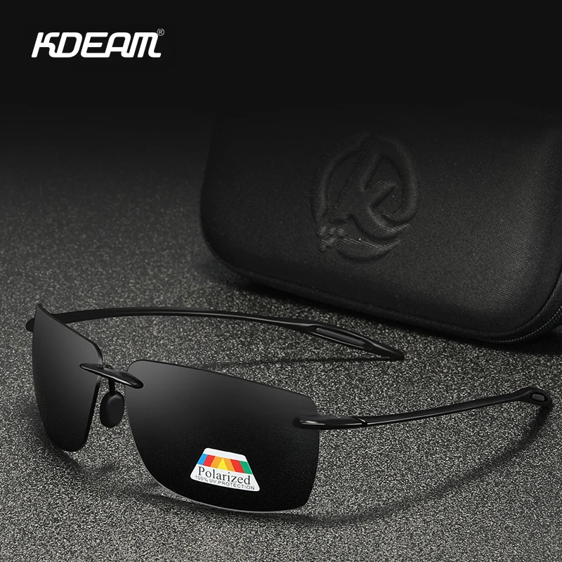 

KDEAM Rimless Rectangle Men's Sunglasses Polarized Ultra-light TR90 Material Glasses Frame UV400 Sport Sunglass