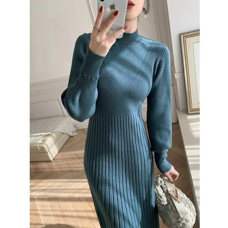 Women's Autumn Winter Woolen Dress 2021 New High Collar A-line Long Knitted Dress Eleagnt Ladies Bottom Vestidos
Women's Autumn Winter Woolen Dress 2021 New High Collar A-line Long Knitted Dress Eleagnt Ladies Bottom Vestidos