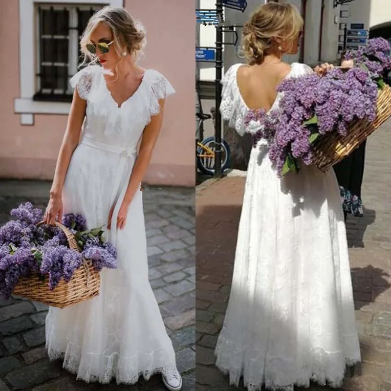 Bohemian Maxi Boho Wedding Dresses beach 2020 Retro Cap Sleeve Vintage Lace V-neck Backless Country Seaside Bridal Wedding Gowns
Bohemian Maxi Boho Wedding Dresses beach 2020 Retro Cap Sleeve Vintage Lace V-neck Backless Country Seaside Bridal Wedding Gowns