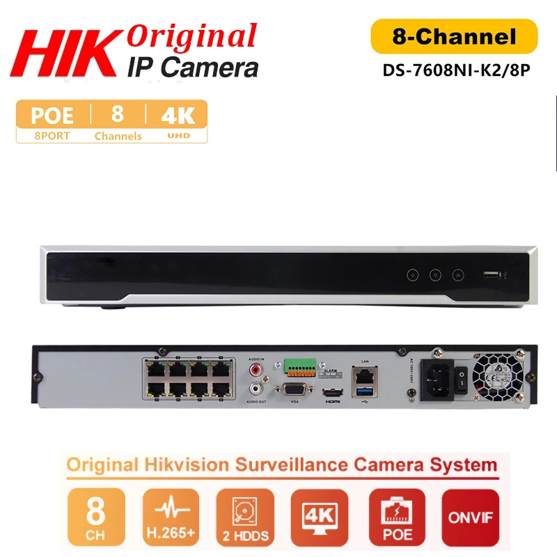 Hikvision DS-7608NI-K2/8P 8CH PoE 4K Plug&Play NVR CCTV Surveillance System 2 SATA Network Video Recorder Live View Onvif H.265+
Hikvision DS-7608NI-K2/8P 8CH PoE 4K Plug&Play NVR CCTV Surveillance System 2 SATA Network Video Recorder Live View Onvif H.265+