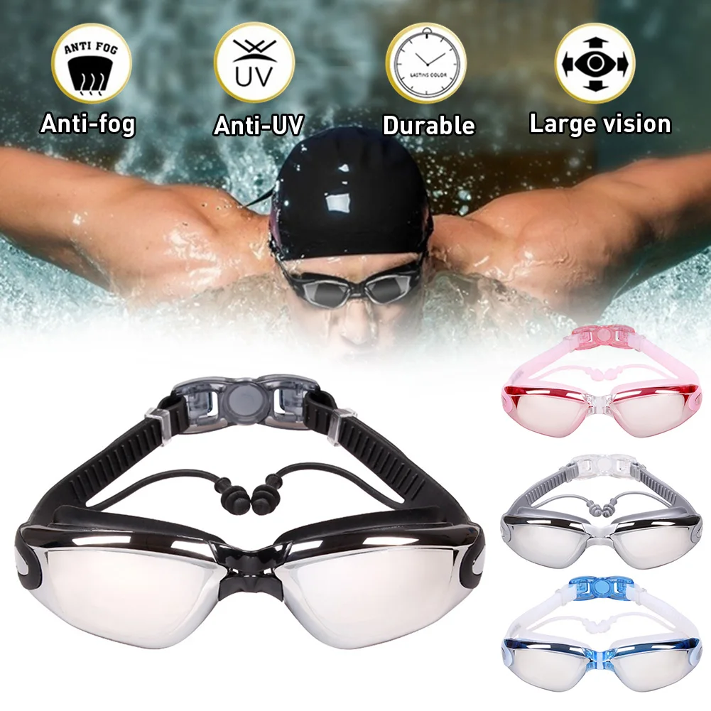 Electroplate Swimming Goggles with Earbuds UV Protection Anti-Fog Watertight Goggles Swimming Pool Eyeglasses for Adults
Electroplate Swimming Goggles with Earbuds UV Protection Anti-Fog Watertight Goggles Swimming Pool Eyeglasses for Adults