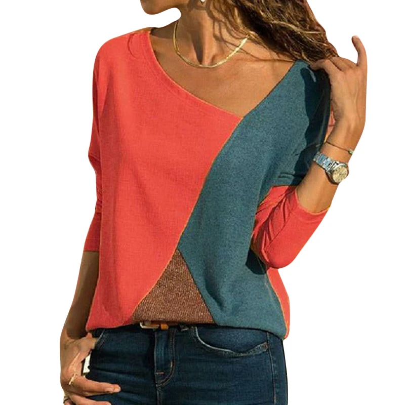 2021 Women T-shirts Long Sleeve Round Neck Patchwork Pullover Slim Fit Female Autumn Tops Dropshipping
2021 Women T-shirts Long Sleeve Round Neck Patchwork Pullover Slim Fit Female Autumn Tops Dropshipping