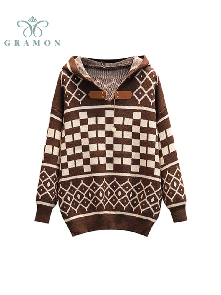 Sweater Fashion Vintage Hooded Pullovers Long Sleeve Top Oversized Loose Knitted Sweater 2021 Autumn Winter New Sueters Mujer
Sweater Fashion Vintage Hooded Pullovers Long Sleeve Top Oversized Loose Knitted Sweater 2021 Autumn Winter New Sueters Mujer
