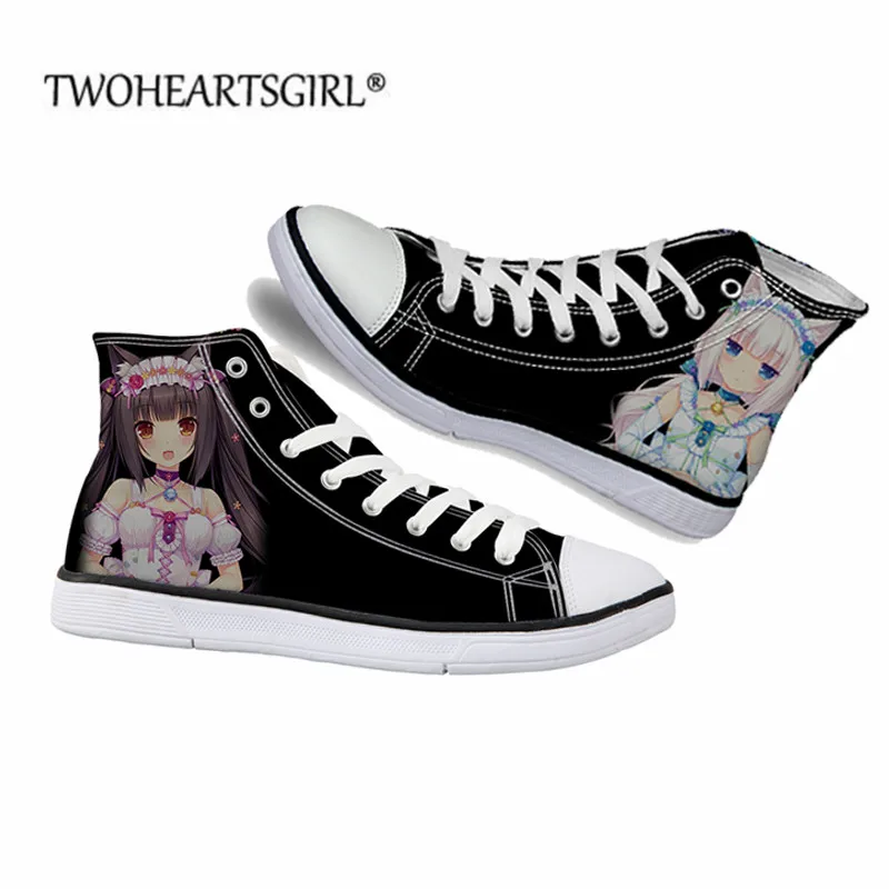 Кроссовки женские с высоким верхом, повседневная обувь с мультяшным принтом чоколы и ванили, на шнуровке, Вулканизированная подошва 
Кроссовки женские с высоким верхом, повседневная обувь с мультяшным принтом чоколы и ванили, на шнуровке, Вулканизированная подошва