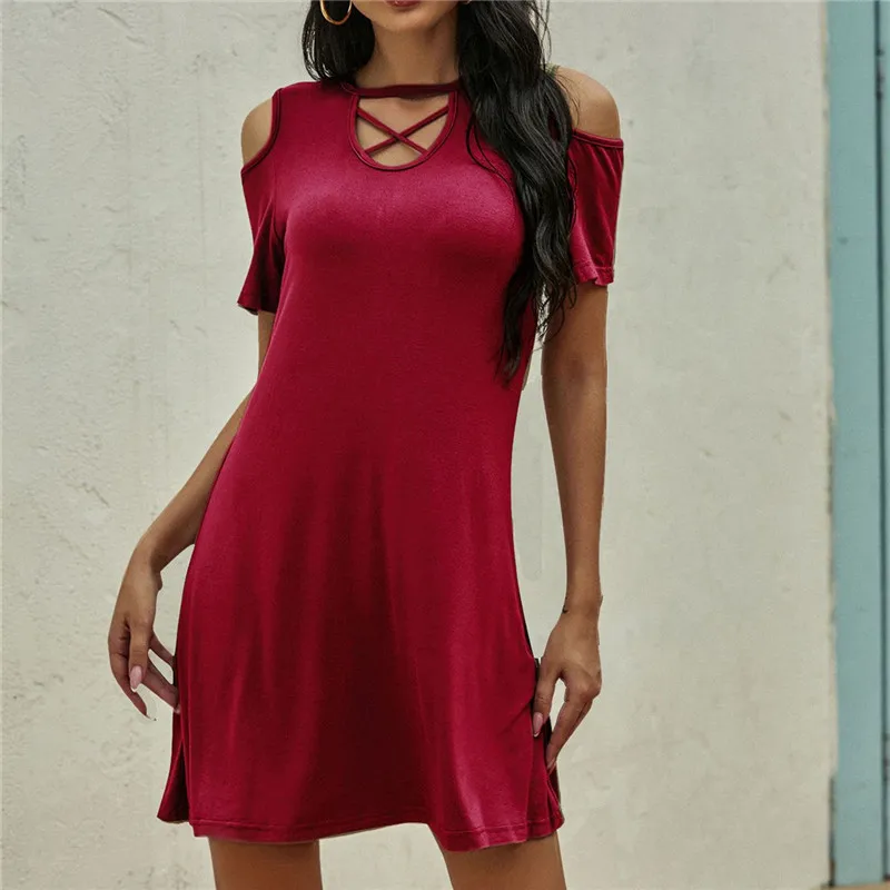 Женское платье с коротким рукавом, повседневное свободное однотонное простое платье средней длины с открытыми плечами и вырезами, лето 2020
Женское платье с коротким рукавом, повседневное свободное однотонное простое платье средней длины с открытыми плечами и вырезами, лето 2020