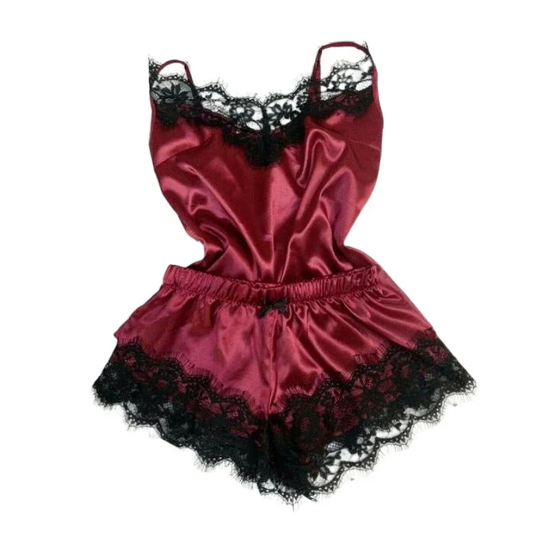 Women Sleepwear Sexy Satin Pajama Set Lounge Lace V-Neck Pyjamas Sleeveless Cute Top and Shorts Women's Sleep pajama set women
Women Sleepwear Sexy Satin Pajama Set Lounge Lace V-Neck Pyjamas Sleeveless Cute Top and Shorts Women's Sleep pajama set women