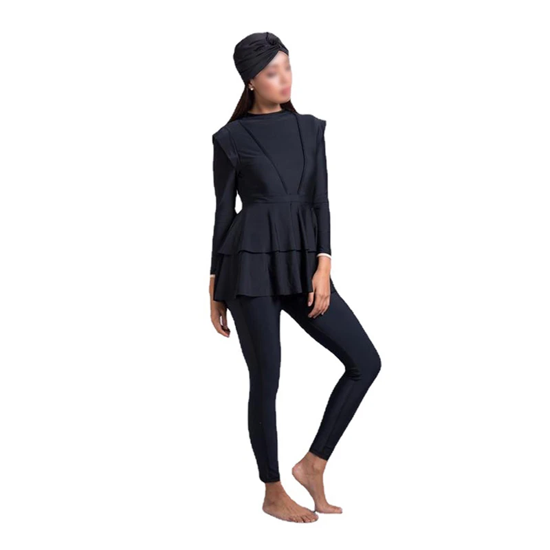 3 Pieces Plus Size Muslim Swimwear 2021 Whole Black Ruffle Burkini With Bra Padding Swimsuits Women Maillot De Bain Femme 
3 Pieces Plus Size Muslim Swimwear 2021 Whole Black Ruffle Burkini With Bra Padding Swimsuits Women Maillot De Bain Femme