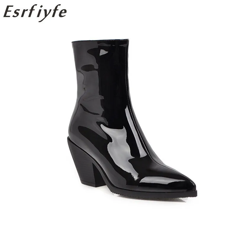 ESRFIYFE 2020 New Western Cowboy Boots Patent Leather Women's Ankle Boots Thick High Heels Boots Winter Pointed Toe Botas Mujer
ESRFIYFE 2020 New Western Cowboy Boots Patent Leather Women's Ankle Boots Thick High Heels Boots Winter Pointed Toe Botas Mujer