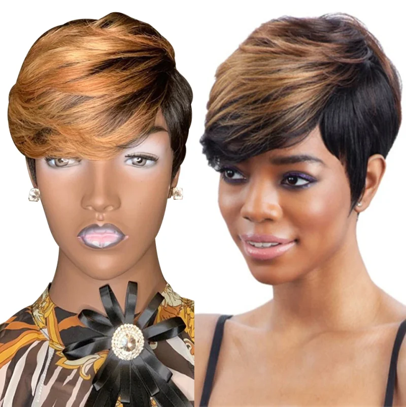 WIGERA Pixie Cut Straight Short Honey Blonde Ombre Color Hair Bob Wig With Bangs Full Manchine Made Wig For Women
WIGERA Pixie Cut Straight Short Honey Blonde Ombre Color Hair Bob Wig With Bangs Full Manchine Made Wig For Women