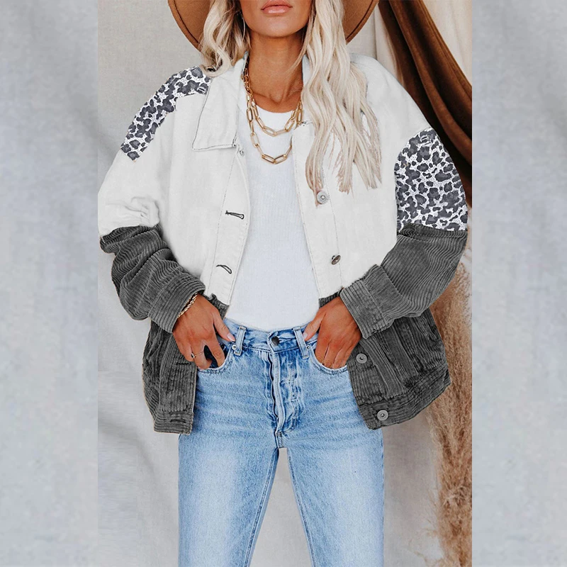 Autumn Turn-down Collar Patchwork Top Coats Women Elegant Loose Casual Loose Streetwear Fashion Leopard Printing Jacket Overcoat
Autumn Turn-down Collar Patchwork Top Coats Women Elegant Loose Casual Loose Streetwear Fashion Leopard Printing Jacket Overcoat