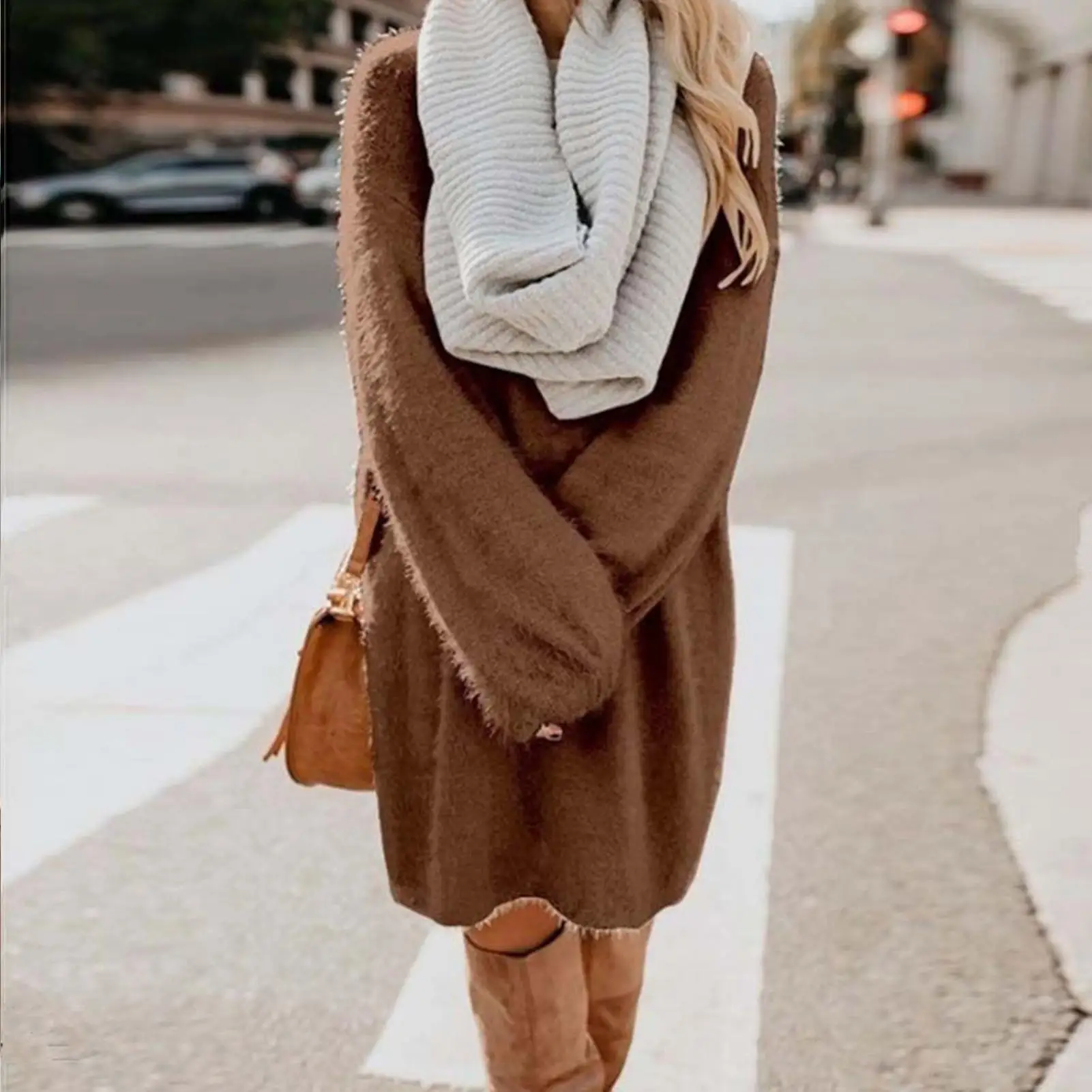 Chic Sweater Dress Women Autumn Winter Solid Color O Neck Sweater Fluffy Loose Knee-length Dress 2021
Chic Sweater Dress Women Autumn Winter Solid Color O Neck Sweater Fluffy Loose Knee-length Dress 2021