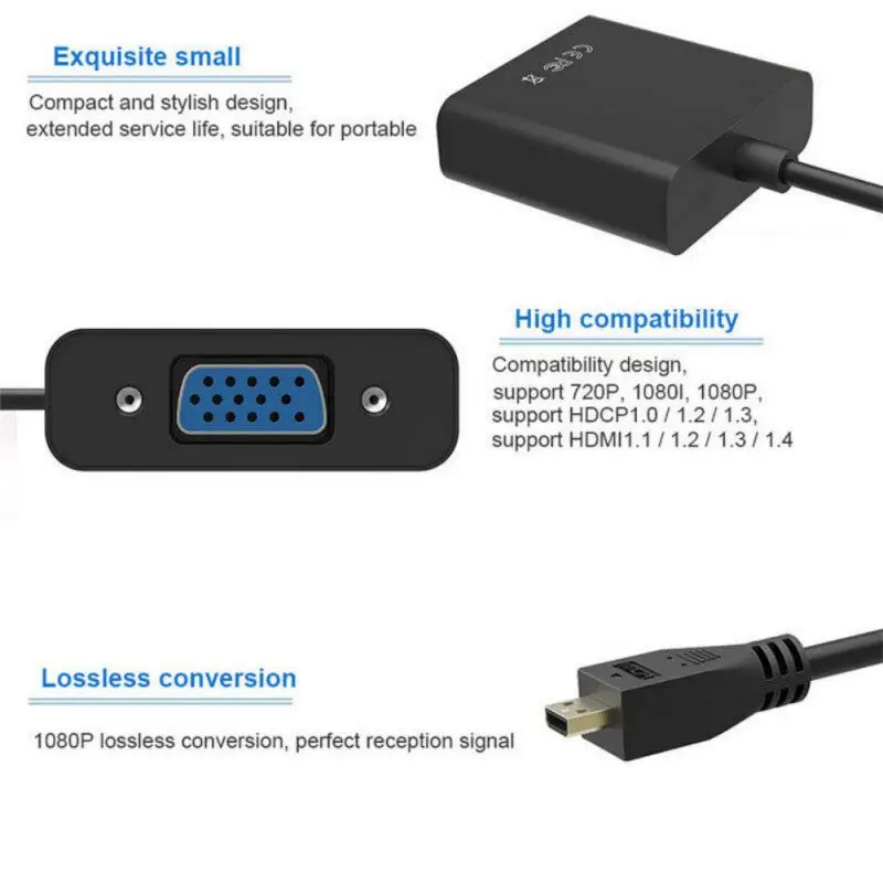 1080P HDMI штекер-гнездо Micro к VGA аудио конвертер адаптер кабель для HD HDTV ПК ноутбука XBOX