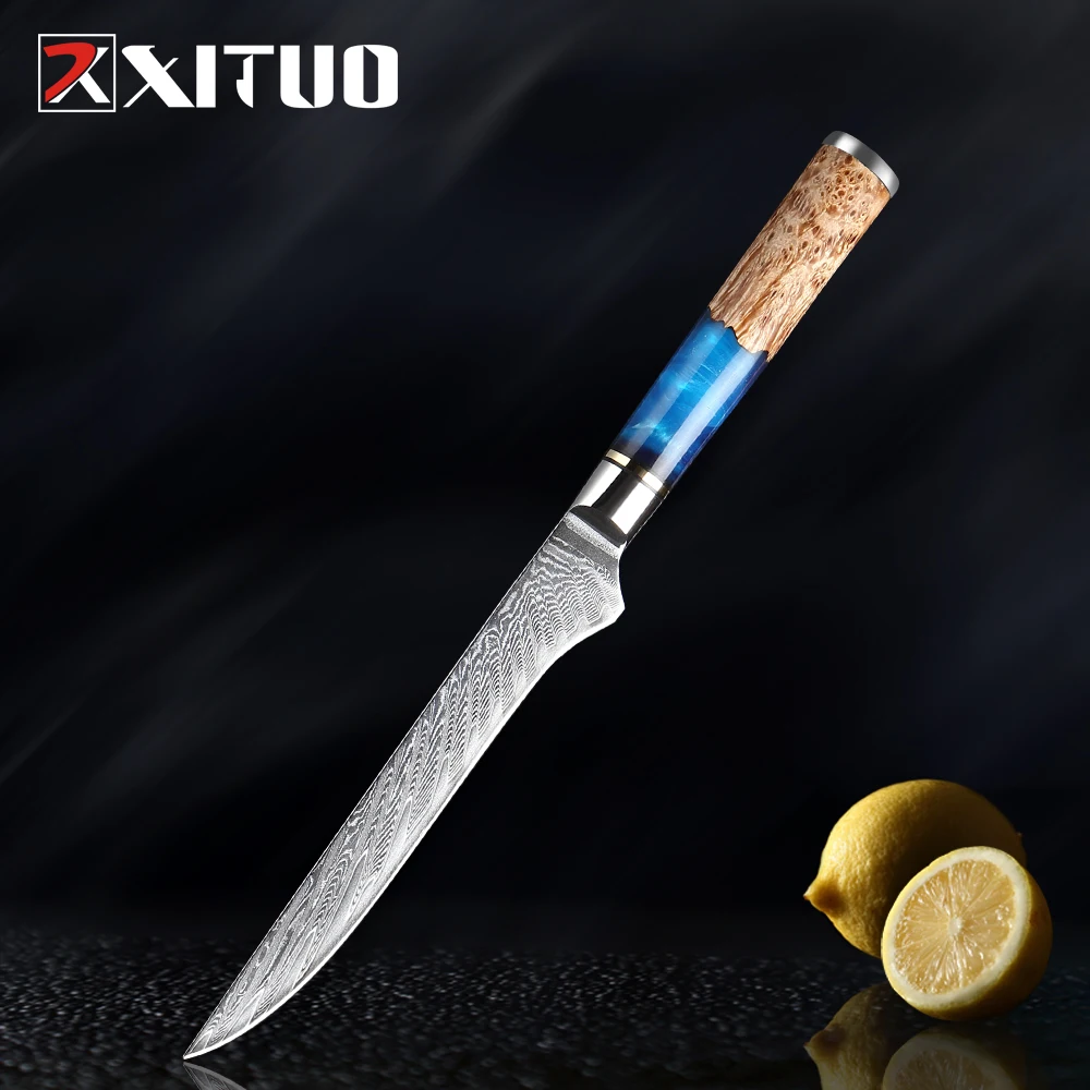 XITUO Damascus Steel VG10 Boning Knife Chef Knife Meat Raw Fillet Salmon Kitchen Knife Blue Resin Color Wood Handle Cooking Tool
XITUO Damascus Steel VG10 Boning Knife Chef Knife Meat Raw Fillet Salmon Kitchen Knife Blue Resin Color Wood Handle Cooking Tool