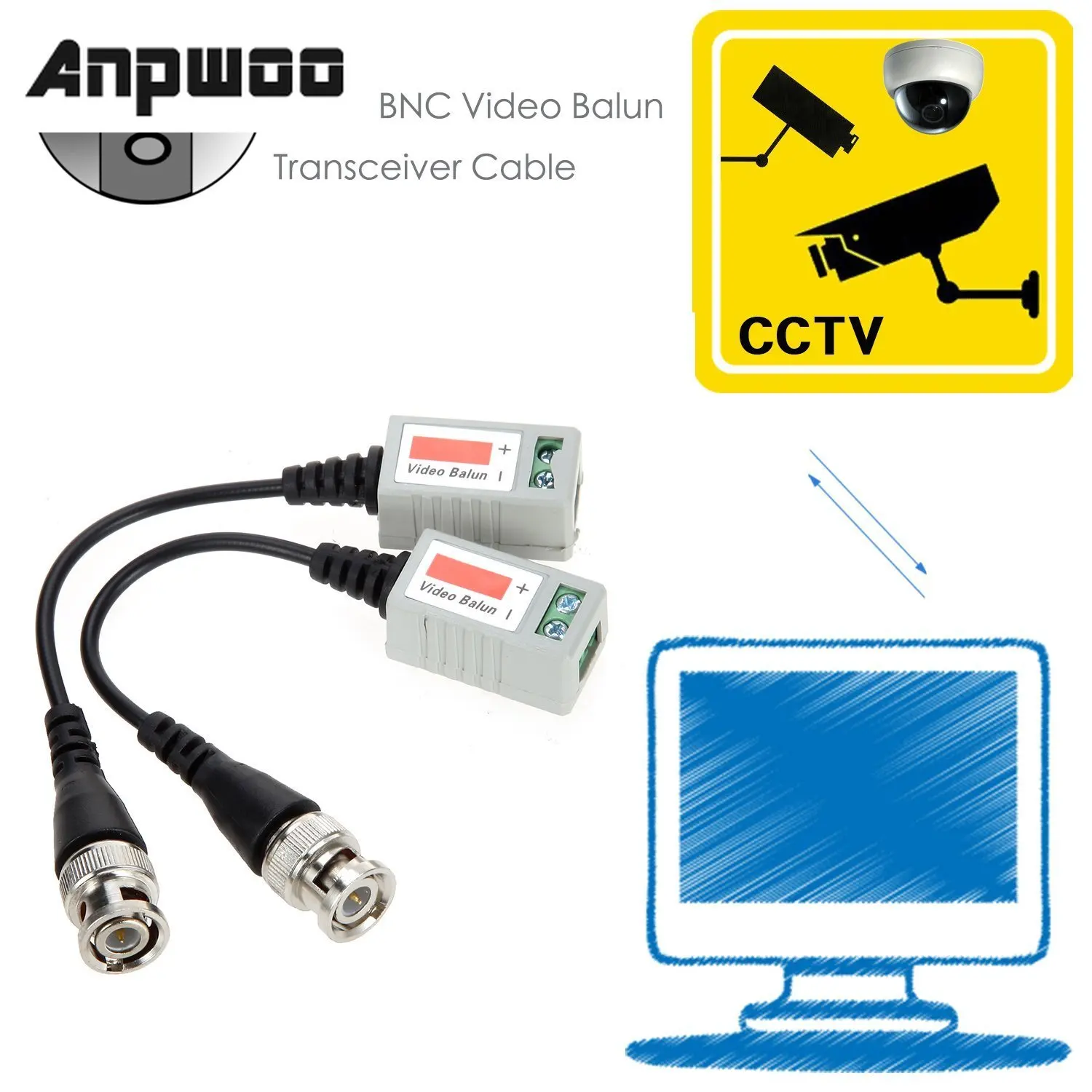 CCTV Camera Passive Video Balun BNC Connector Coaxial Cable Adapter for Security CCTV Analog camera DVR Systems
CCTV Camera Passive Video Balun BNC Connector Coaxial Cable Adapter for Security CCTV Analog camera DVR Systems