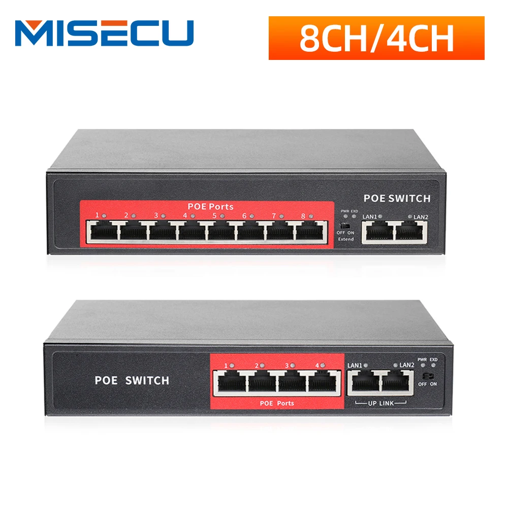 MISECU 48V сетевой коммутатор POE Switch 4/8 10/100 Мбит/с Порты IEEE 802 3 af/at Over Ethernet IP