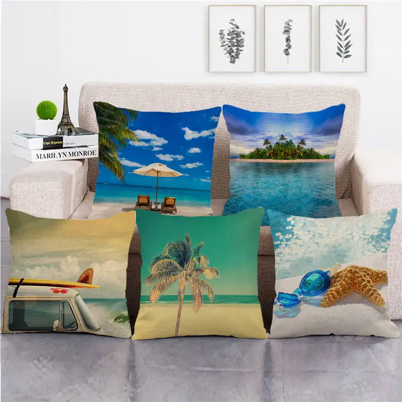 45 см x 45 см Морская ракушка на лето пляжный и ландшафтный плед наволочка из льна/хлопка наволочка для диванной подушки декоративный чехол дл...