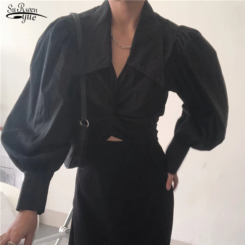Elegant V-neck Lantern Sleeve White Black Vintage Blouse Korean Chic 2 Wearing Slim Sexy Short Long Sleeve Shirt Female 12540
Elegant V-neck Lantern Sleeve White Black Vintage Blouse Korean Chic 2 Wearing Slim Sexy Short Long Sleeve Shirt Female 12540