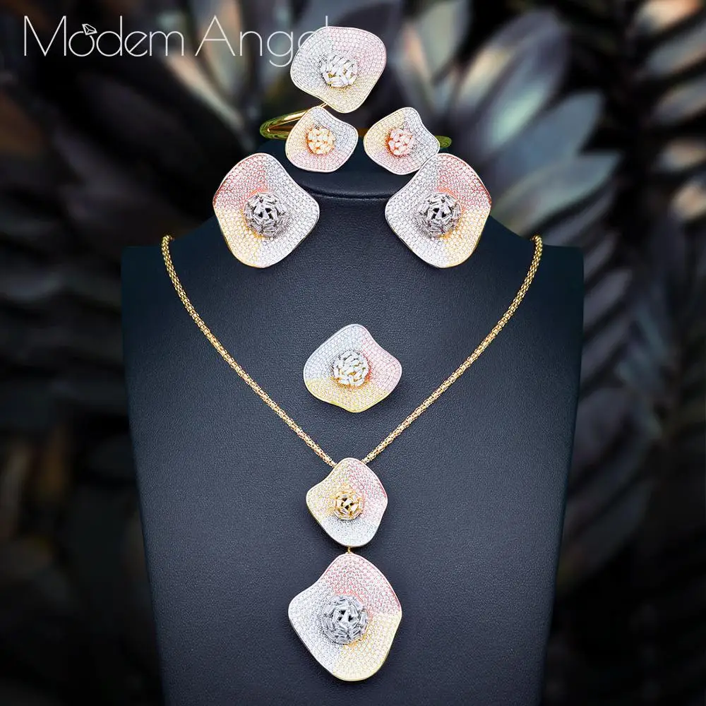 ModemAngel Luxury Lotus Leaf Nigeria 4pcs Bridal Zirconia Women Jewelry Sets Luxury CZ Crystal Dubai Nigeria Wedding Jewelry Set
ModemAngel Luxury Lotus Leaf Nigeria 4pcs Bridal Zirconia Women Jewelry Sets Luxury CZ Crystal Dubai Nigeria Wedding Jewelry Set