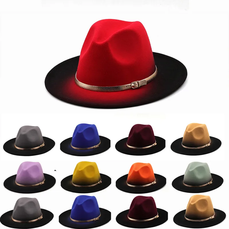 Winter Women Gradient gold belt Fedora Hat Wide Brim Church Derby Top Hat Panama Men artificial British style Jazz Cap
Winter Women Gradient gold belt Fedora Hat Wide Brim Church Derby Top Hat Panama Men artificial British style Jazz Cap