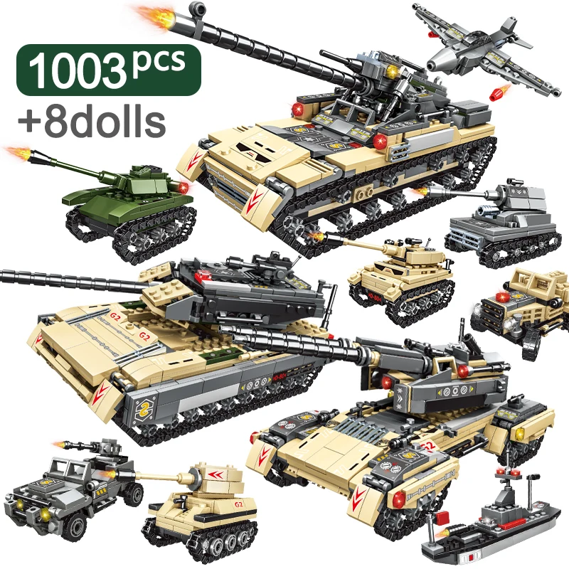 1003 Pieces of Tank Building Block Set Weapon War Tank Creator Building Block Army WWII Soldier Children's Toy
1003 Pieces of Tank Building Block Set Weapon War Tank Creator Building Block Army WWII Soldier Children's Toy