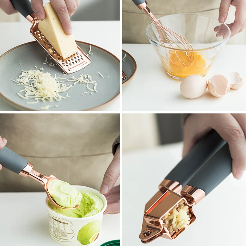 Kitchen set Copper-plated stainless steel utensils Kitchen gadgets Ice cream spoon Peeler Garlic squeezer cooking tools
Kitchen set Copper-plated stainless steel utensils Kitchen gadgets Ice cream spoon Peeler Garlic squeezer cooking tools