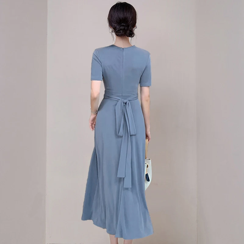 COIGARSAM French Style Short Sleeve Women Long dress New Summer Belt High Waist V-Neck Dresses Blue 403
COIGARSAM French Style Short Sleeve Women Long dress New Summer Belt High Waist V-Neck Dresses Blue 403