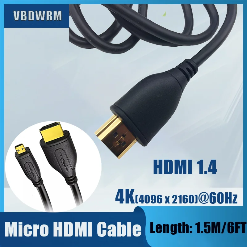 Micro HDMI to HDMI Cable 4K HDMI-compatible Male to Male High Speed Cable Supports 4K 60Hz for Sony Camera Nikon 1.5M/6FT
Micro HDMI to HDMI Cable 4K HDMI-compatible Male to Male High Speed Cable Supports 4K 60Hz for Sony Camera Nikon 1.5M/6FT