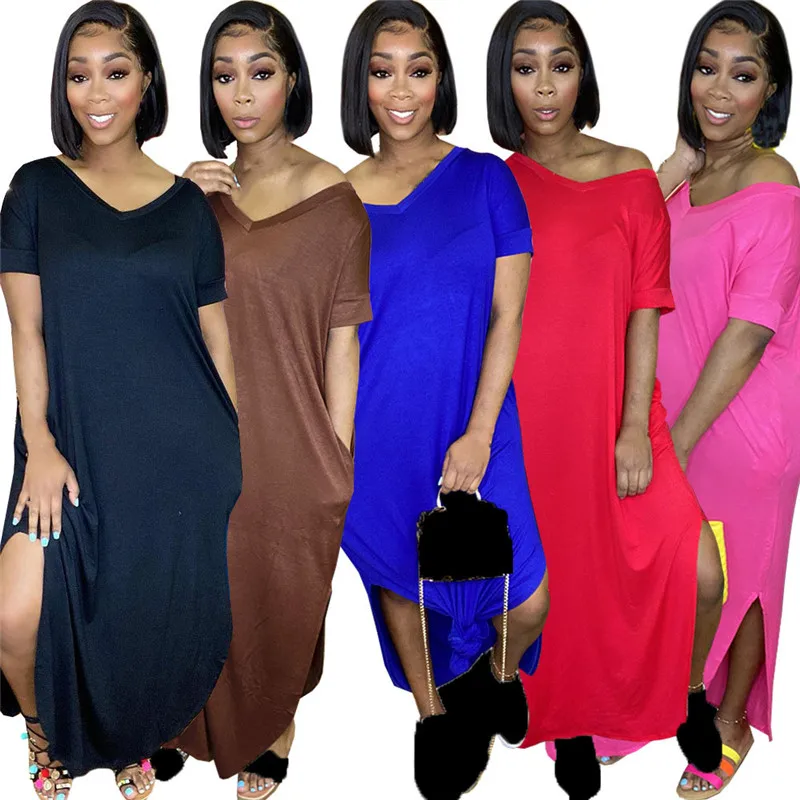 Женское платье с V-образным вырезом, разрезом сбоку и коротким рукавом
Женское платье с V-образным вырезом, разрезом сбоку и коротким рукавом