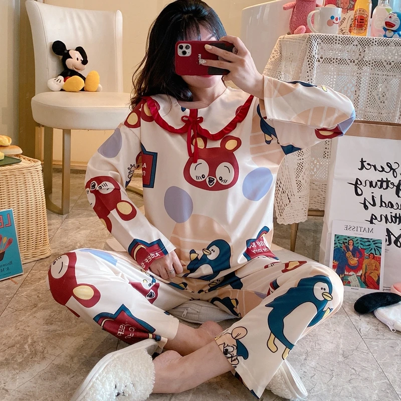 Women's Fashion Doll Collar Pullover Sweet and Cute Long-Sleeved Trousers Printed Pajamas Set
Women's Fashion Doll Collar Pullover Sweet and Cute Long-Sleeved Trousers Printed Pajamas Set
