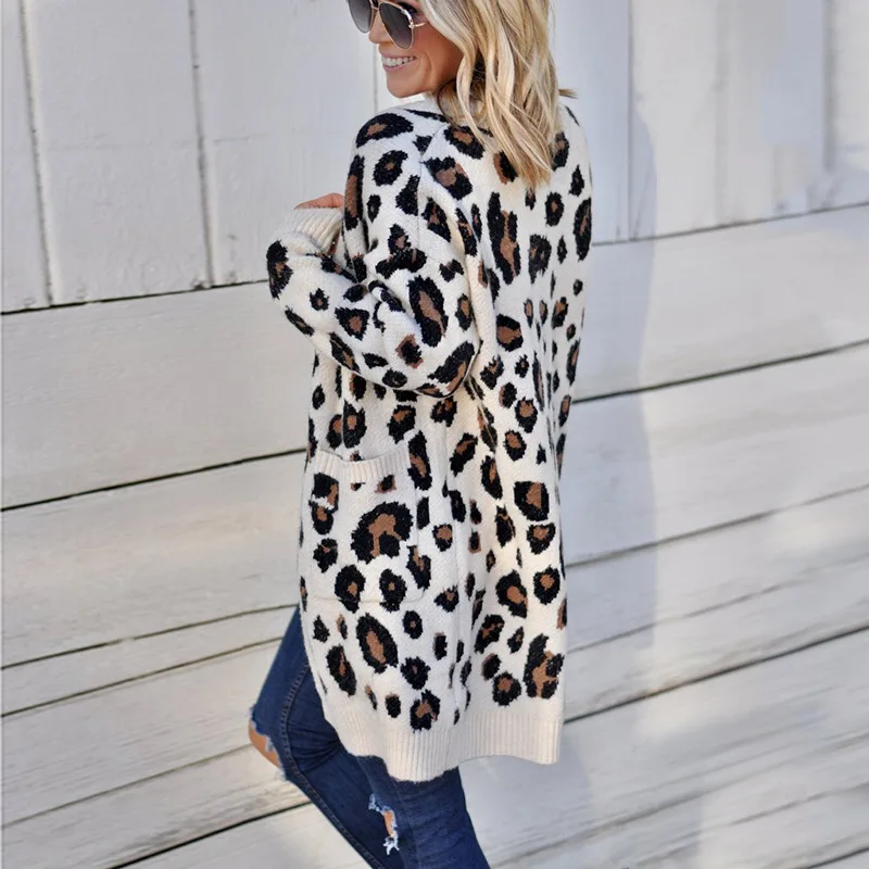 Mid-Length Casual Leopard Print Women's Cardigan Sweater Fashion Pocket Lantern Sleeve Jacket Autumn And Winter New Tops
Mid-Length Casual Leopard Print Women's Cardigan Sweater Fashion Pocket Lantern Sleeve Jacket Autumn And Winter New Tops
