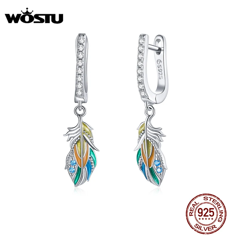 WOSTU Drop Earrings 925 Sterling Silver Earrings Colored Feather Ear Buckles Design Long Earrings For Women Jewelry CTE485 
WOSTU Drop Earrings 925 Sterling Silver Earrings Colored Feather Ear Buckles Design Long Earrings For Women Jewelry CTE485