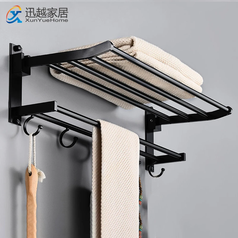 Towel Holder Wall Mounted Black Aluminum Surface Shower Bars Hanger Adjustable Fold Clothes Rack with Hooks Bathroom Accessories
Towel Holder Wall Mounted Black Aluminum Surface Shower Bars Hanger Adjustable Fold Clothes Rack with Hooks Bathroom Accessories