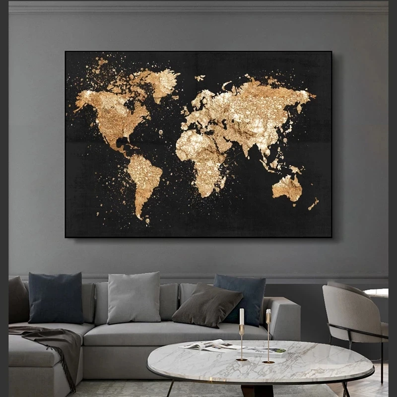 Большая картина с картой мира холст ретро плакаты и принты Современная Настенная