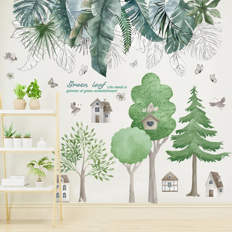 

Birds Trees Wall Stickers DIY Tropical Plants Leaves Mural Decals for Living Room Children Nursery Kitchen Home Decoration