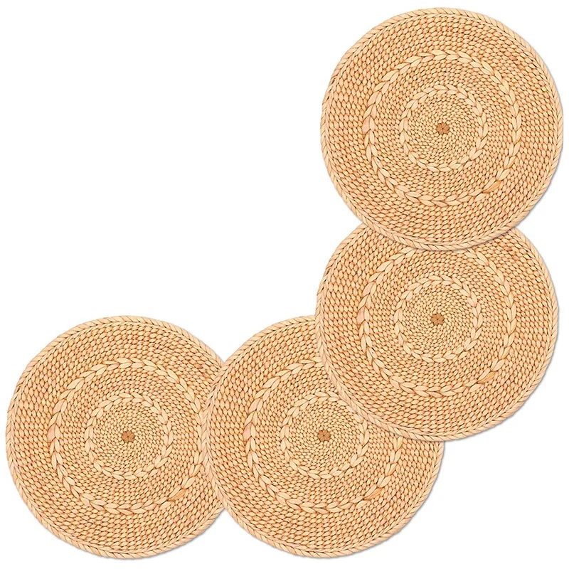

High-Density Round Woven Placemats Set of 4, 12 Inch Large Braided Rattan Round Placemats, Corn Husk Placemats Round