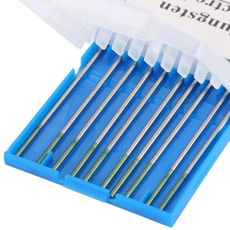 10Pcs Pure Tungsten WP Electrodes Green Tip for Tig Welding AC 1.6Mm Professional Tungsten Electrodes 175Mm