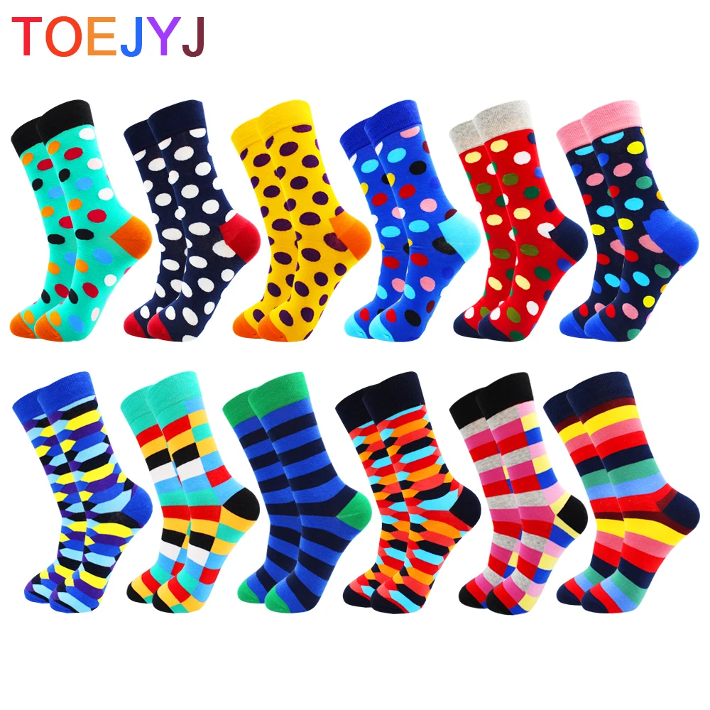 

6-12 Pairs Funny Colorfui Cotton Casual Women&Men Socks Stripe Grid Dot Geometry Fashion Socks Pack Gifts for Men