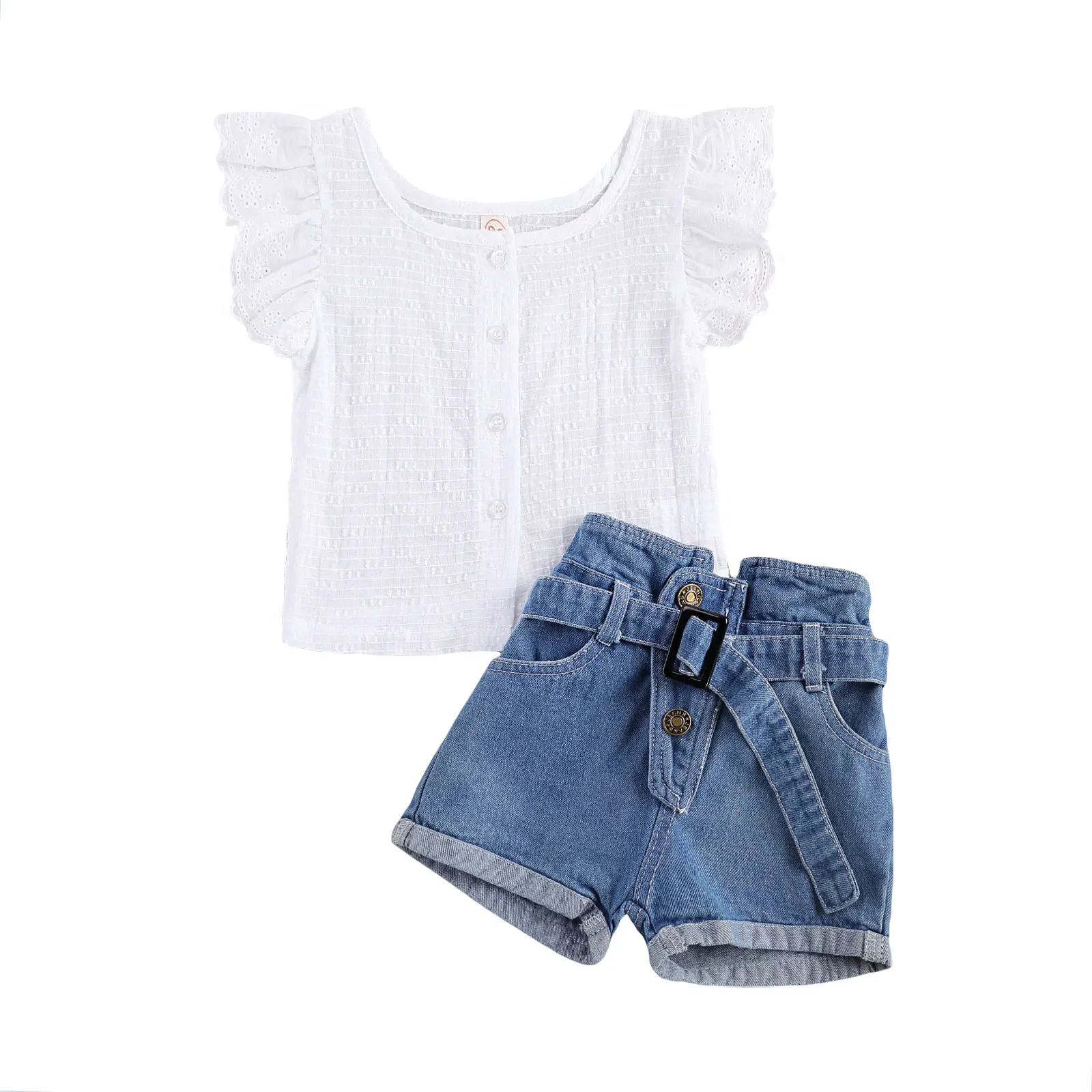 1-6Y Summer Fashion Kids Girls Clothes Sets Lace Solid Ruffles Fly Sleeve Single Breasted Tops Denim Shorts 2pcs 
1-6Y Summer Fashion Kids Girls Clothes Sets Lace Solid Ruffles Fly Sleeve Single Breasted Tops Denim Shorts 2pcs