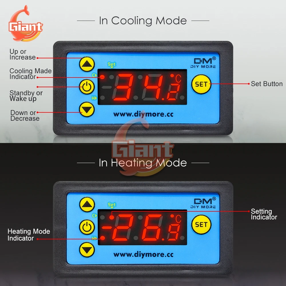 W3231 LED Single Display Digital Temperature Controller DC12V AC 110V 220V Thermostat Heating Cooling Control Switch | Инструменты