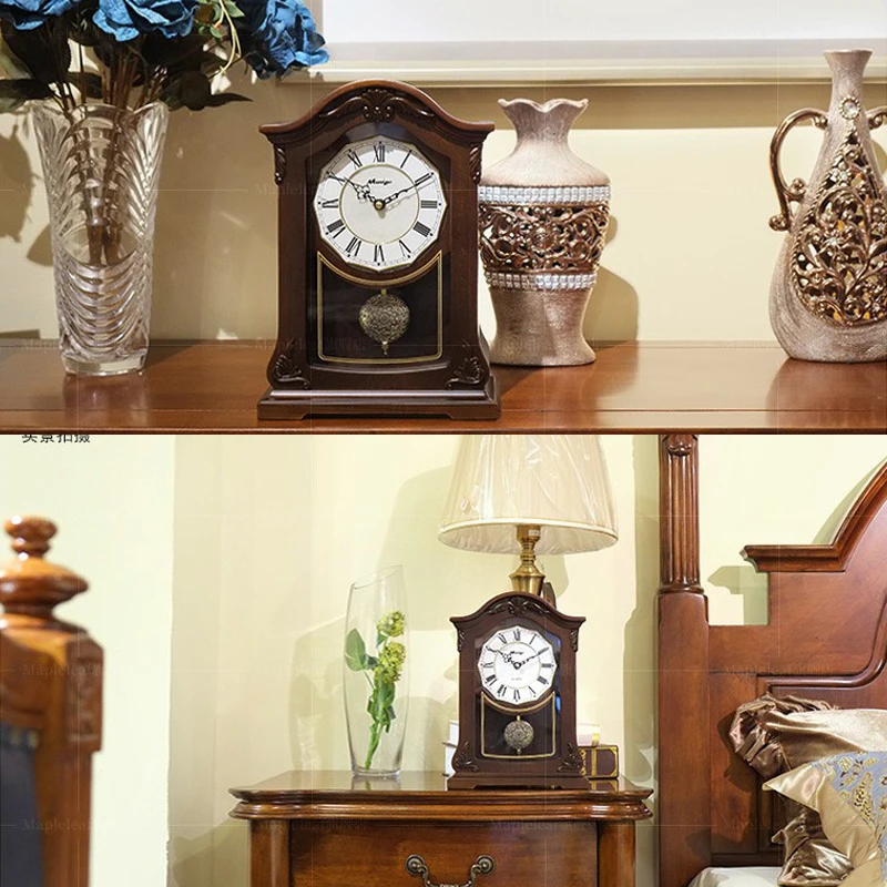 European Solid Wood Table Clock Living Room Music Retro Mute Pendulum Wooden Desk Clock Vintage Large Table Clock Ornaments Gift 
European Solid Wood Table Clock Living Room Music Retro Mute Pendulum Wooden Desk Clock Vintage Large Table Clock Ornaments Gift