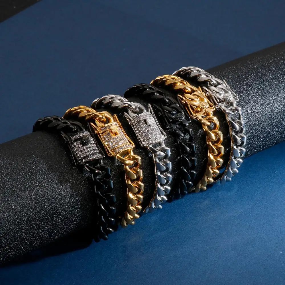 10/13mm Width Cuban Bracelet Out Rhinestone Stainless Steel Link Bracelet Gold S Color For Men With Box Clasp Drop Shipping
10/13mm Width Cuban Bracelet Out Rhinestone Stainless Steel Link Bracelet Gold S Color For Men With Box Clasp Drop Shipping