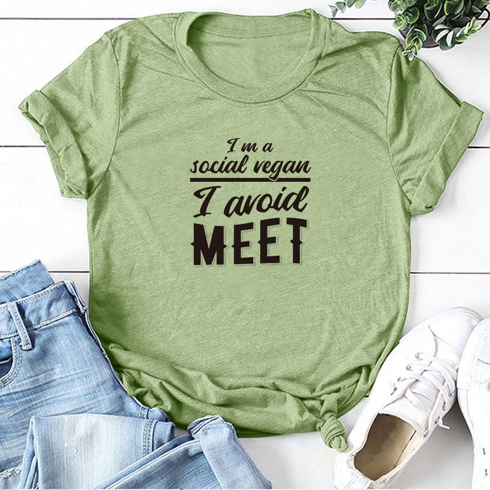 I m a Social Vegan I Avoid MEET Letter Print T-shirts Women Tops for Women Summer Clothes Vogue T Shirt Camisetas Mujer Verano
I m a Social Vegan I Avoid MEET Letter Print T-shirts Women Tops for Women Summer Clothes Vogue T Shirt Camisetas Mujer Verano